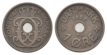 Дания 1 эре 1928 N, Кристиан X (1912-1947) KM 826 бронза 4701-555