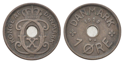 Дания 1 эре 1928 N, Кристиан X (1912-1947) KM 826 бронза 4701-555