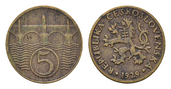 Чехословакия 5 геллеров 1929 KM 6 медь цинк 4685-1045