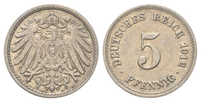 Германия 5 пфеннигов 1912 A KM 11, J. 12 медно-никель 4701-1046