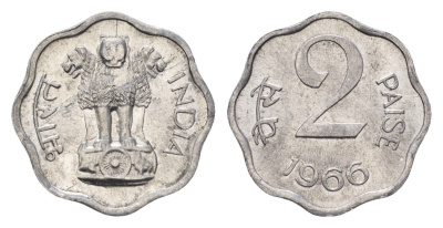 Индия 2 пайса 1966 KM 13.1 алюминий UNC 3309-556