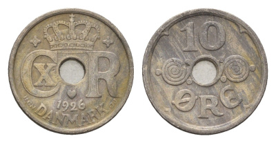 Дания 10 эре 1926 NCH, Кристиан X (1912-1947) KM 822 медно-никель 4701-931
