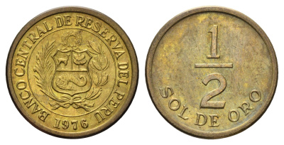 Перу 1/2 соль 1976 KM 265 латунь 4169-1243
