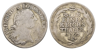 Пруссия 1/3 рейхсталера 1769 B, Фридрих II (1740-1786) KM 303 серебро 1529-1331