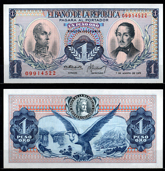 Колумбия 1 песо 1973 Pick 404 e бумага UNC (пресс) 7191-58-2-2