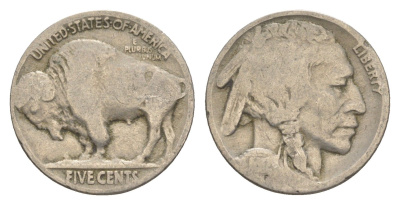 США 5 центов 1937 индеец, бизон KM 134 медно-никель 4613-337