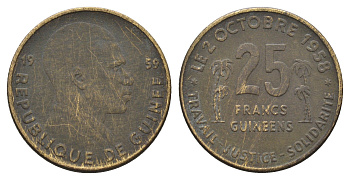 Гвинея 25 франков 1959 год-тип KM 3 медь алюминий 4619-517