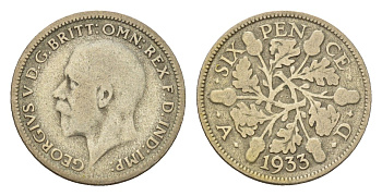 Великобритания 6 пенсов 1933 Георг V (1910-1936) KM 832, Spink 4040 серебро 99-713