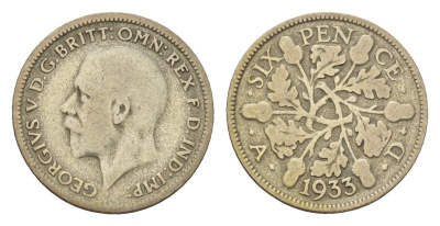 Великобритания 6 пенсов 1933 Георг V (1910-1936) KM 832, Spink 4040 серебро 99-713
