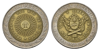 Аргентина 1 песо 1994 KM 112 биметалл 4121-612