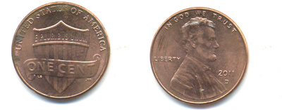 США 1 ЦЕНТ 2011 D ЛИНКОЛЬН, ЩИТ KM 469 цинк плакированный медью 86-363