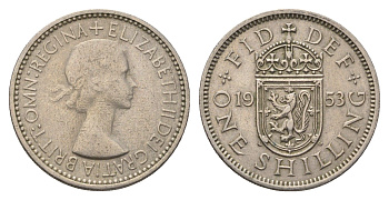 Великобритания 1 шиллинг 1953 год-тип, Елизавета II (1952-2022), Шотландский герб KM 891, Spink 4140 медно-никель 4695-743