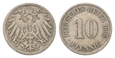 Германия 10 пфеннигов 1898 A KM 12, J. 13 медно-никель 4696-667