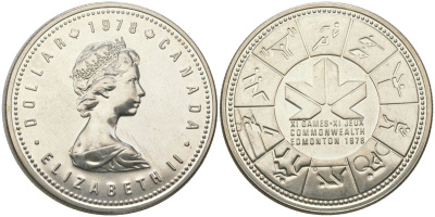 Канада 1 доллар 1978 XI игры содружества в Эдмонтоне KM 121 серебро BU 1067-1-52