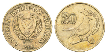 Кипр 20 центов 1985 птичка KM 57.2 никель латунь 4606-153