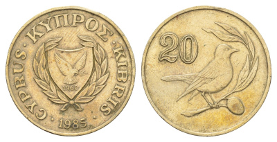 Кипр 20 центов 1985 птичка KM 57.2 никель латунь 4606-153