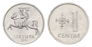 Литва 1 цент 1991 год-тип KM 85 алюминий UNC 4164-134