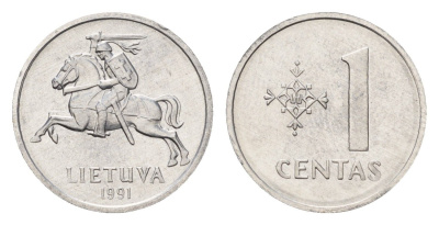 Литва 1 цент 1991 год-тип KM 85 алюминий UNC 4164-134