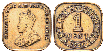 Стрейтс-Сетлментс (Стрейтс Сетлментс) 1 цент 1920 Георг V (1910-1936) KM 32 бронза 4697-1241