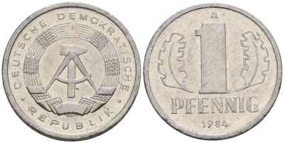 ГДР 1 пфенниг 1984 A KM 8.2 алюминий 188-1028