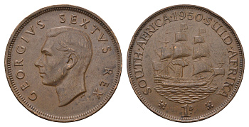 ЮАР 1 пенни 1950 Георг VI (1936-1952) KM 34.1 бронза 4692-226