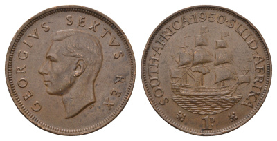 ЮАР 1 пенни 1950 Георг VI (1936-1952) KM 34.1 бронза 4692-226