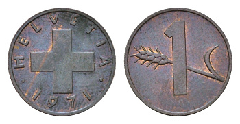 Швейцария 1 раппен 1971 KM 46 бронза 4684-618
