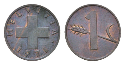 Швейцария 1 раппен 1971 KM 46 бронза 4684-618