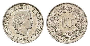 Швейцария 10 раппенов 1957 KM 27 медно-никель 4685-246