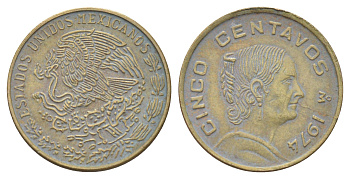 Мексика 5 сентаво 1974 Жозефа Ортис де Домингес KM 427 латунь 4701-1012