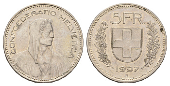 Швейцария 5 франков 1997 B KM 40a.4 медно-никель 4521-821