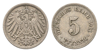 Германия 5 пфеннигов 1911 A KM 11, J. 12 медно-никель 4696-645