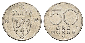 Норвегия 50 эре 1986 Улаф V (1957-1991) KM 418 медно-никель 4637-122