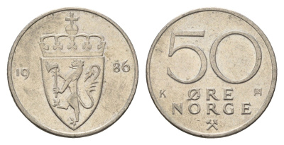 Норвегия 50 эре 1986 Улаф V (1957-1991) KM 418 медно-никель 4637-122