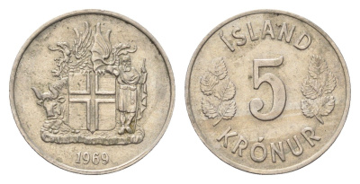 Исландия 5 крон 1969 KM 18 медно-никель 4696-358
