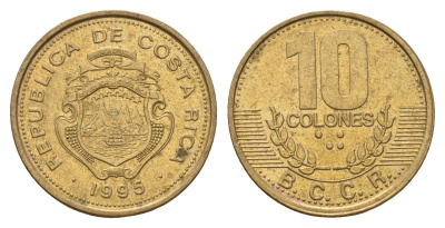 Коста-Рика 10 колонов 1995 год-тип KM 228 сталь плакированная бронзой 4698-446