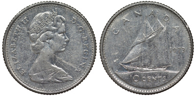 Канада 10 центов 1973 парусник, Елизавета II (1952-) KM 77.1 никель 4124-513