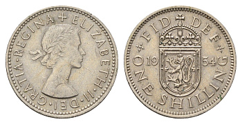 Великобритания 1 шиллинг 1954 Елизавета II (1952-2022), Шотландский герб KM 905, Spink 4148 медно-никель 4177-513