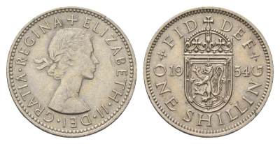 Великобритания 1 шиллинг 1954 Елизавета II (1952-2022), Шотландский герб KM 905, Spink 4148 медно-никель 4177-513