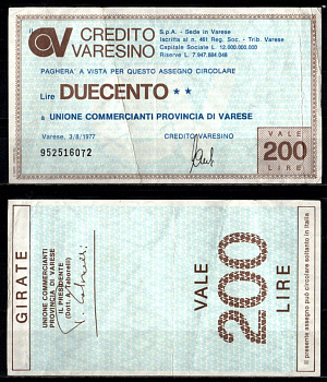 Италия 200 лир ND (1976-1977) банковский чек бумага 7375-34-2-2