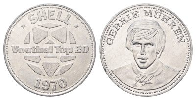 Нидерланды жетон Shell - Чемпионат мира по футболу 1970 года - сборная Голландии - Герри Мюрен 1970 диаметр 30 мм, вес 3,3 гр алюминий 4692-816