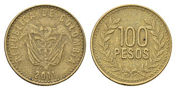 Колумбия 100 песо 2011 KM 285 латунь 4142-1054