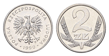 Польша 2 злотых 1990 Y 80.3 алюминий UNC 4684-1244