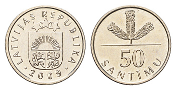 Латвия 50 сантимов 2009 KM 13 медно-никель UNC 4690-747