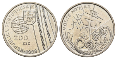 Португалия 200 эскудо 1999 Смерть в море KM 716 медно-никель UNC 4527-634