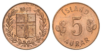 Исландия 5 эйре 1963 KM 9 бронза UNC 4691-333