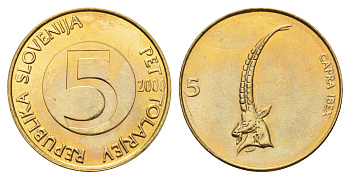 Словения 5 толаров 2000 KM 6 латунь UNC 4148-616