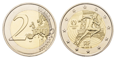 Франция 2 евро 2021 XXXIII летние Олимпийские игры, Париж 2024 KM 2945 биметалл BU 67-412