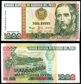 Перу 1000 инти 1988 Pick 46 бумага UNC (пресс) 6294-33-4-1