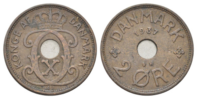 Дания 2 эре 1937 N, Кристиан X (1912-1947) KM 827 бронза 4701-855